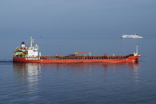 Chemical and oil tanker, 147m length, 24m height, flag Panama, Baltic Sea
