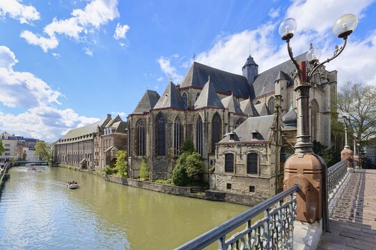 Late gothic Saint Michael Church and St. Michael bridge, Ghent, Flanders, Belgium