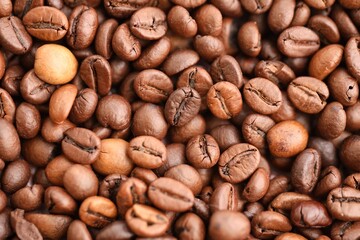 Coffee bean background, roast grain close up