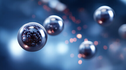 Shimmering metallic nanoparticles suspended in colloidal solution faceless nanomaterial science defocused laser scattering background nanoparticle characterization with copy