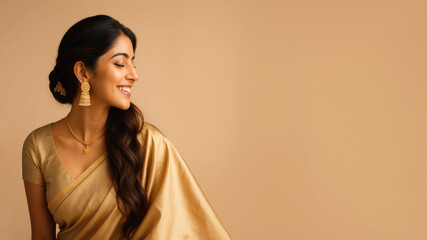 Elegant Indian Woman in Gold Sari