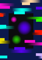 Colorful gradient ribbons and circles. Modern gradient poster on a dark background. Cover template with bright, perspective geometric shapes.