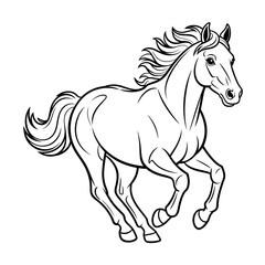 Running Horse Coloring Page – Beautiful Wild Animal Vector Outline Illustration for Kids and Adults
