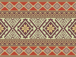Geometric tribal seamless border pattern. ethnic woven texture in olive and burgundy tones. traditional fabric background for textile, clothing, fashion, rug, home decor vector illustration.