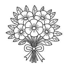Flower Bouquet with Ribbon Coloring Page – Beautiful Floral Vector Illustration for Kids and Adults