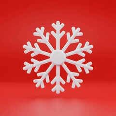 White snowflake ornament isolated on red background for festive Christmas and winter holiday decoration