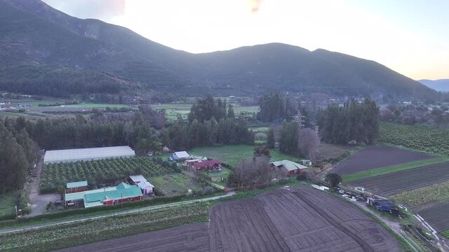 Ocoa Valley and La Campana National Park in Winter &ndash; Aerial Drone View with Snow and Vineyards Chile