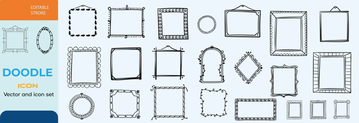Hand drawn Doodle frames. Vintage doodle sketch picture frame. Blank black square cadre sketches painted by hands vector set