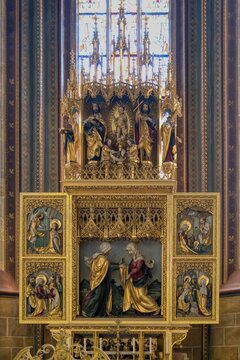 Prague castle, Gothic Metropolitan Cathedral of Saints Vitus, Wenceslas and Adalbert, Virgin Mary chapel, Retable, Prague, Czech Republic