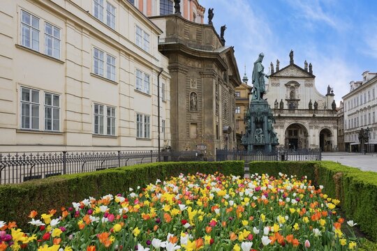 Saint Francis of Assisi and Saint Salvator Church, Charles Square with Charles IV Statue, Prague, Bohemia, Czech Republic