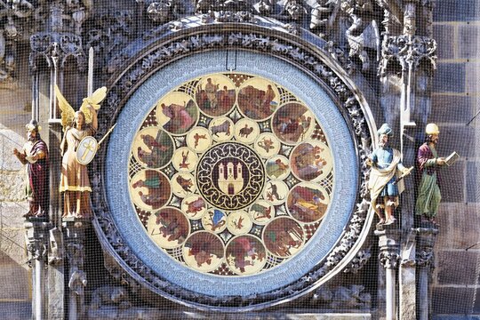 Medieval astronomical clock, Prague, Bohemia, Czech Republic