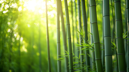 Bamboo Forest Serenity Green Bamboo Stalks and Leaves in Lush Sunlight Natural Light Tranquil Zen Garden Scene Fresh Greenery Creates a Peaceful Ambiance Evergreen Bamboo Forest Thriving in a Sunny
