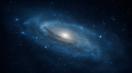 Fototapeta premium A majestic spiral galaxy swirls in the vast expanse of deep space illuminated by countless distant stars and glowing nebulae