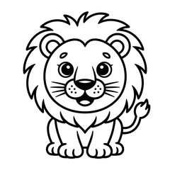 Cute Lion Coloring Page – Adorable Jungle Animal Vector Illustration for Kids and Toddlers