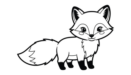 A simple cartoon illustration of a fox with a bushy tail and pointed ears stands against a white background.