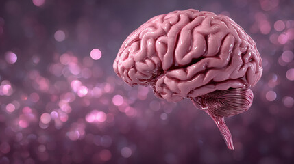Human brain model on a bokeh background for medical research and science concepts or mental health awareness campaigns
