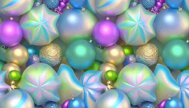 Funky ornaments and color burst create psychedelic Christmas scene that evokes feelings of playful festivity and joyous energy