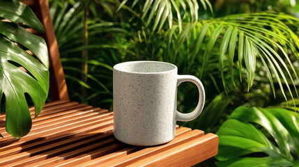 Enjoy a moment of peace with this stylish mug amidst lush greenery, perfect for a refreshing break in nature