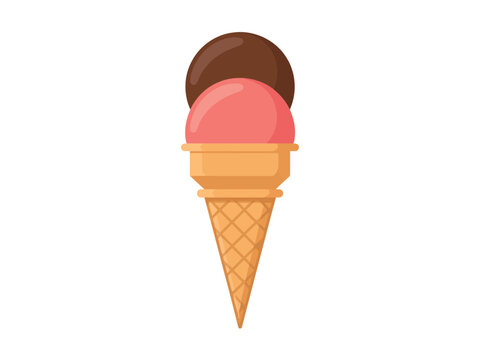 A delicious double scoop ice cream cone with strawberry and chocolate flavors.