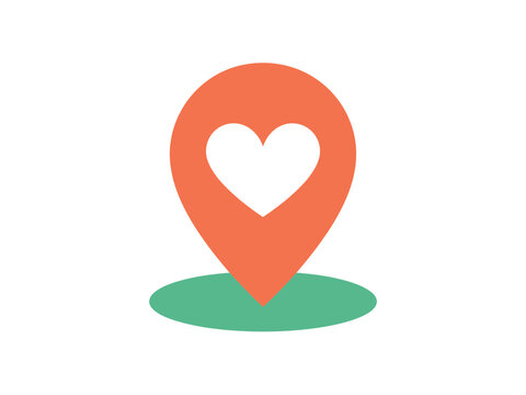 A love location marker pin with a heart symbol is placed on a map.