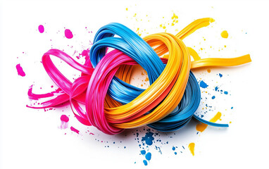 Digital 3D artwork of intertwined elastic bands showcasing tension, texture, and modern abstract composition isolated on transparent background PNG