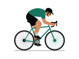 Obraz premium A cyclist in aerodynamic posture rides a bicycle on a white background.