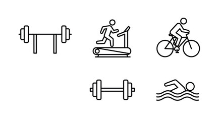 Dynamic fitness icons showcase diverse workout activities including weightlifting running cycling and swimming for a healthy lifestyle, Generative AI