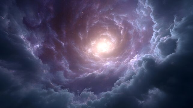 A vibrant cosmic nebula swirls with luminous energy and radiant light creating a breathtaking celestial vortex