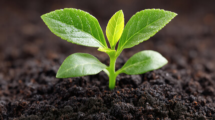 Tender sprout emerging from rich soil, symbolizing new beginnings, growth, and environmental consciousness