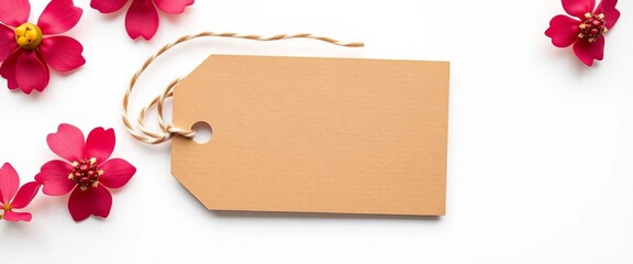 Blank kraft gift tag with twine bow, isolated on white,  blank tag,  label