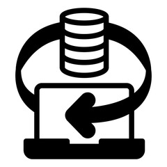 Database array and laptop solid icon, info tech concept. Vector graphics. Data hoarding changes, exchange sign on white background, style icon mobile or web design.