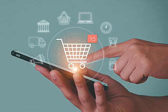 Mobile shopping online e commerce app using smartphone for digital marketing and business growth now