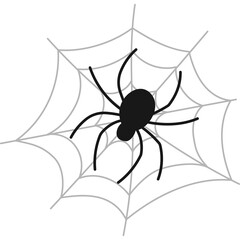 Black Spider Silhouette Resting On Delicate Gray Spiderweb With A Transparent Background