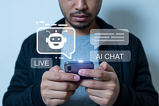Ai chatbot mobile app for customer support and live chat assistant with artificial intelligence tech - Powered by Adobe