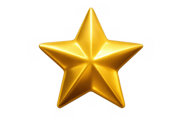 Golden five-pointed star symbolizing success, achievement, and top rating. Clean design on a transparent background