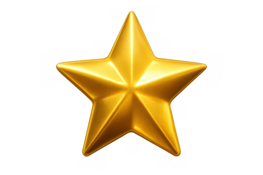 Golden five-pointed star symbolizing success, achievement, and top rating. Clean design on a transparent background