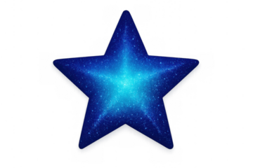 Blue cosmic star shape sparkling with glitter, forming a celestial symbol of success and quality on transparent background