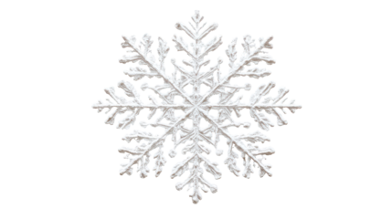 Intricate white snowflake isolated on transparent background