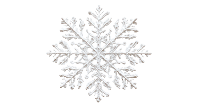 Intricate white snowflake isolated on transparent background