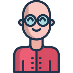 Bald Man With Glasses Smiling Wearing Red Shirt Isolated On Transparent Background Simple Icon