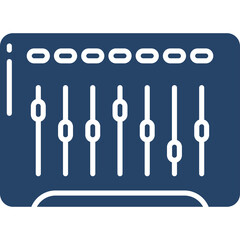 Audio Mixer Control Panel with Sliders and Equalizer Settings in Blue and White Iconography on Transparent Background
