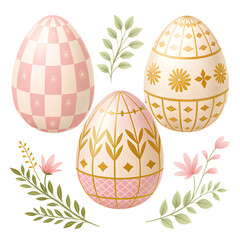 Collection of decorative easter eggs featuring unique chess patterns and floral designs for festive celebrations