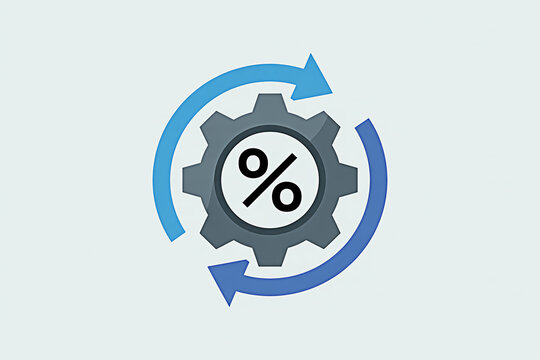 Percentage optimization gear icon for business growth and financial performance improvement concept