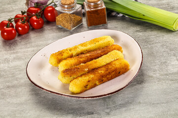 Crispy breaded mozarella cheese sticks