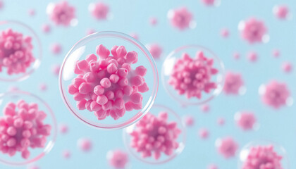 Detailed pink cells under a microscopic lens convey health and biology insights for cutting edge medical research
