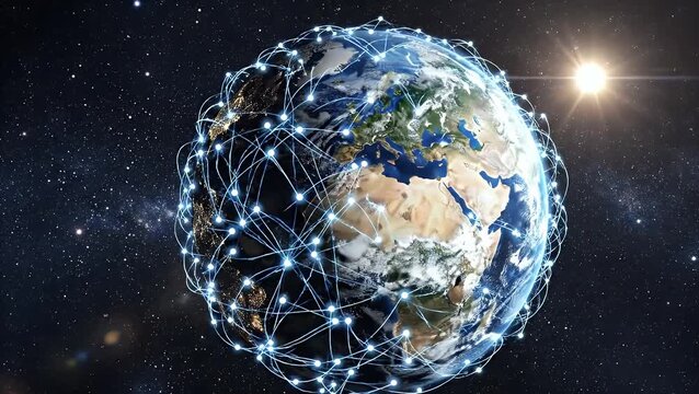 A global network of glowing nodes covers planet Earth.