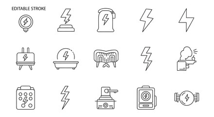 Fototapeta premium Electricity Icon Set: A comprehensive collection of meticulously crafted icons that capture the essence of electricity, power, and energy