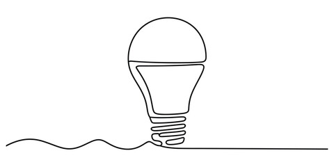 Obraz premium Continuous line art drawing of an led light bulb, idea concept