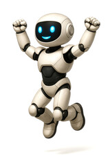 Humanoid robot jumping joyfully in celebration of success