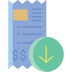 Bill Receipt Icon With Down Arrow Symbol On Transparent Background For Financial Transaction And...